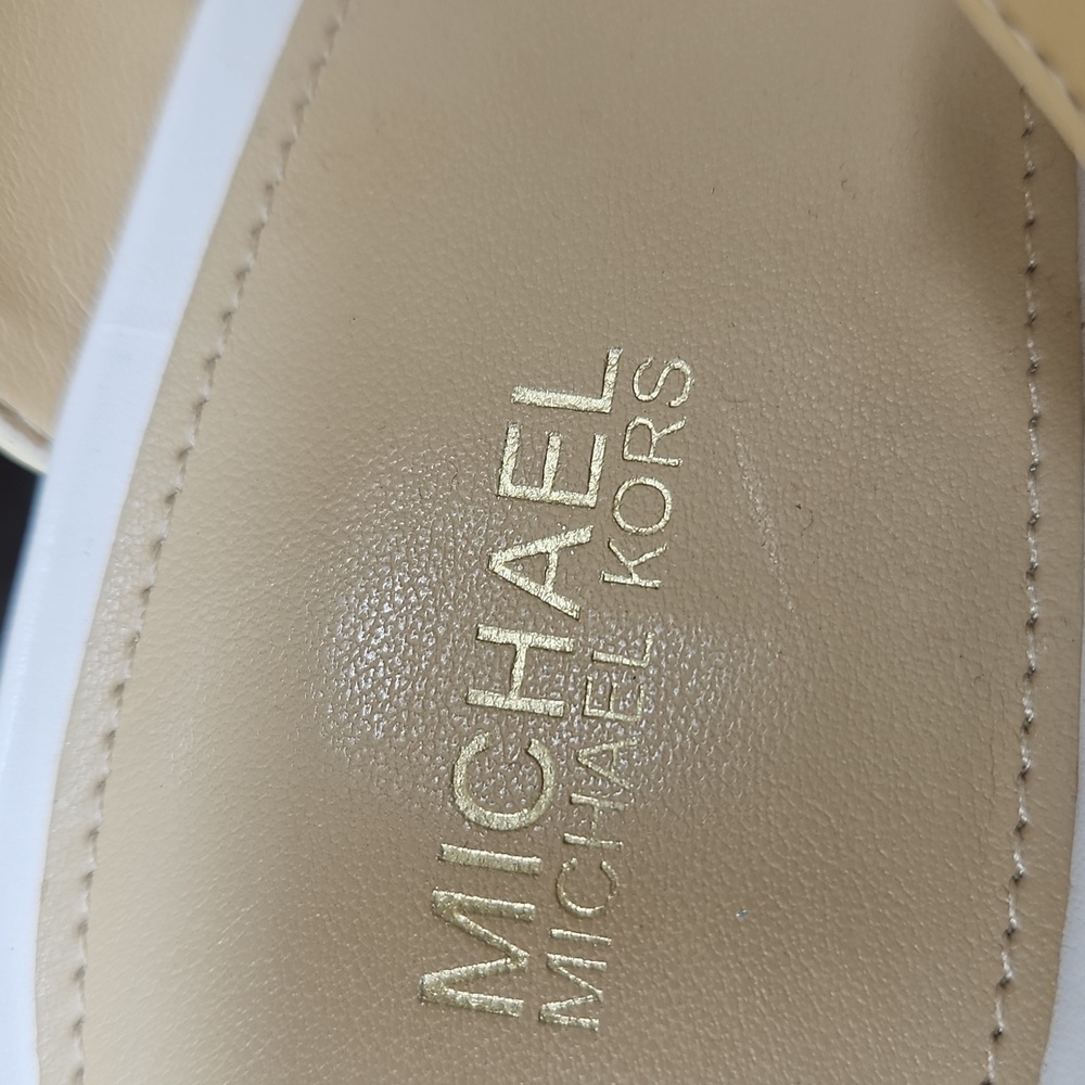 Michael Kors Josephine Wedge White and Tan Wedge Sandals Nwt 10 - Picture 2 of 9
